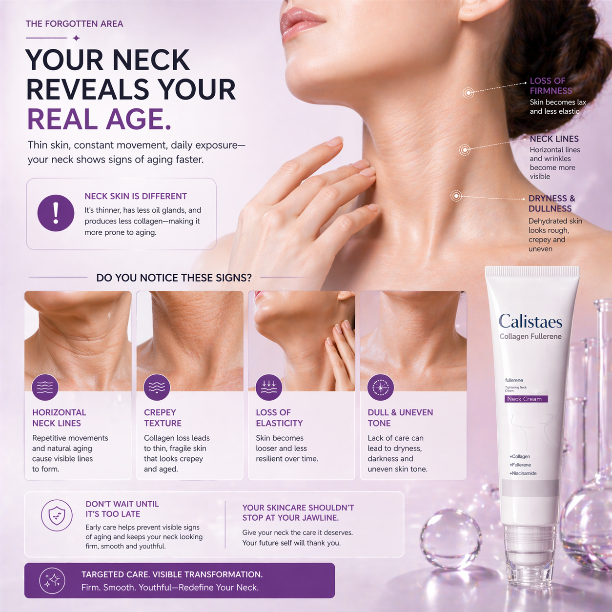 Calistaes™Five Rollers for All Around Massage,Neck Firming Cream,Collagen Neck Cream,Relieves Edema