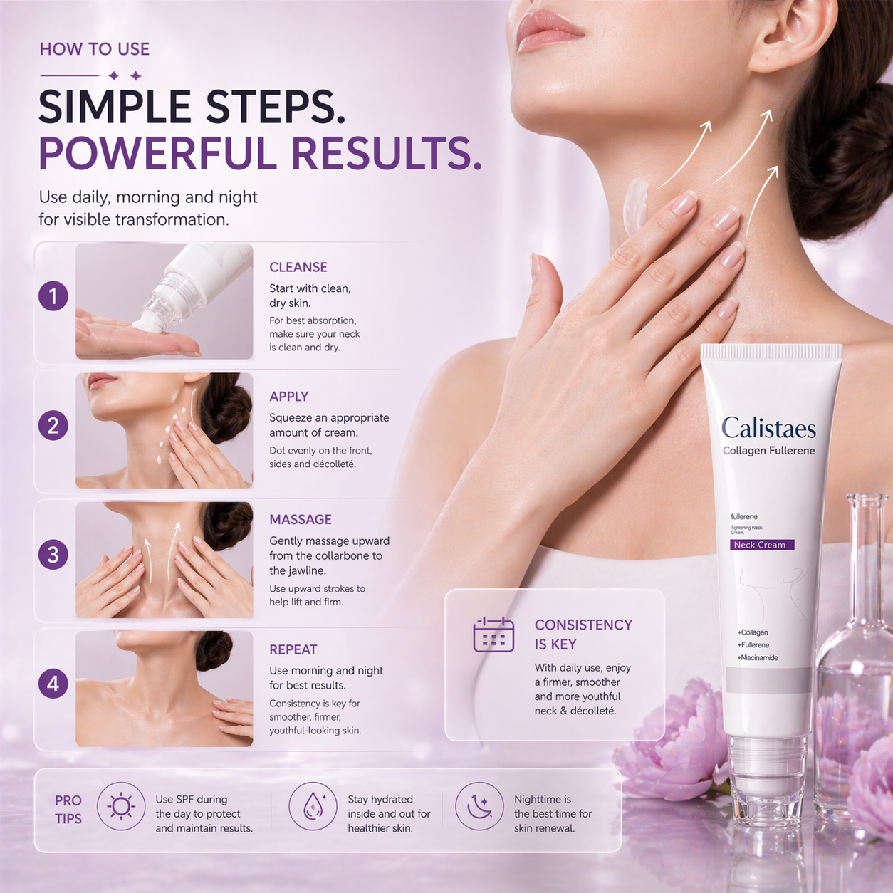 Calistaes™Five Rollers for All Around Massage,Neck Firming Cream,Collagen Neck Cream,Relieves Edema